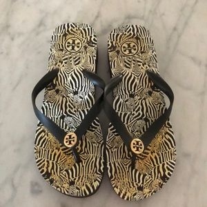 Tory Burch flip flops, brown/cream, wide straps